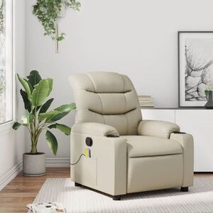 Imagine vidaXL Fotoliu de masaj reclinabil, piele ecologică, crem
