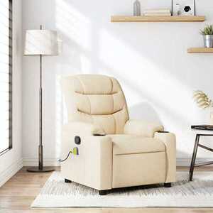 Imagine vidaXL Fotoliu de masaj reclinabil, material textil crem