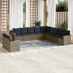Imagine vidaXL Set canapele de grădină cu 11 piese și perne, gri, poliratan