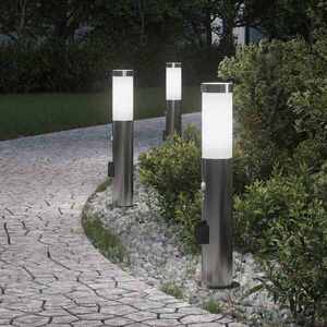 Imagine vidaXL Stâlpi iluminatori cu senzor și priză, 3 buc., 50 cm, oțel inoxidabil, IP44
