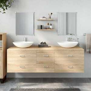 Imagine vidaXL Set de mobilier de baie cu 5 piese, lemn prelucrat din stejar