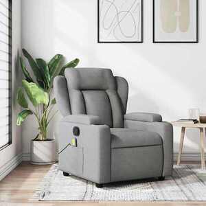 Imagine vidaXL Fotoliu reclinabil cu masaj, gri deschis, material textil