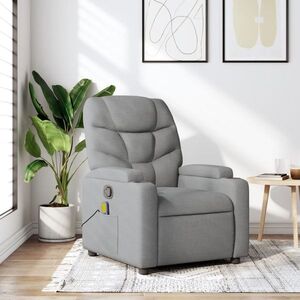 Imagine vidaXL Fotoliu reclinabil cu masaj, gri deschis, material textil