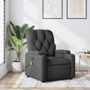 Imagine vidaXL Fotoliu reclinabil cu masaj, gri închis, material textil
