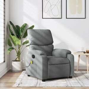 Imagine vidaXL Fotoliu reclinabil cu masaj, gri deschis, material textil