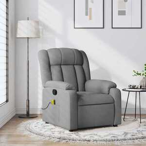 Imagine vidaXL Fotoliu reclinabil cu masaj, gri deschis, material textil