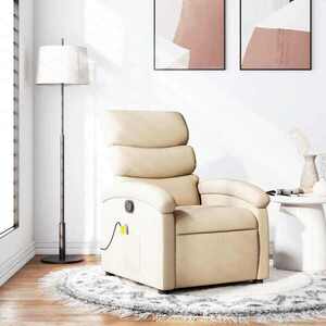 Imagine vidaXL Fotoliu de masaj reclinabil, material textil crem
