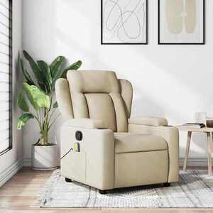 Imagine vidaXL Fotoliu de masaj reclinabil, material textil crem