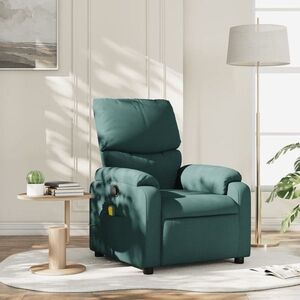 Imagine vidaXL Fotoliu reclinabil cu masaj, verde închis, material textil