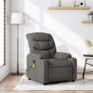 Imagine vidaXL Fotoliu reclinabil cu masaj, gri închis, material textil