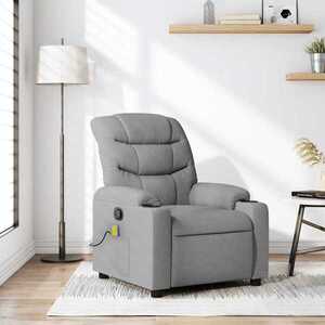 Imagine vidaXL Fotoliu reclinabil cu masaj, gri deschis, material textil