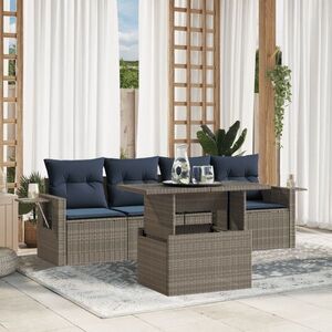 Imagine vidaXL Set canapele de grădină cu 5 piese și perne, gri, poliratan