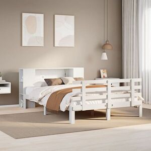 Imagine vidaXL Pat bibliotecă fără saltea, alb, 160x200 cm, lemn masiv de pin