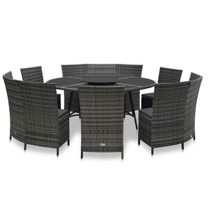 Imagine vidaXL Set mobilier de exterior cu perne, 7 piese, gri, poliratan