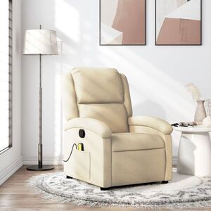 Imagine vidaXL Fotoliu de masaj reclinabil, material textil crem