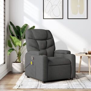 Imagine vidaXL Fotoliu reclinabil cu masaj, gri închis, material textil