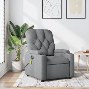 Imagine vidaXL Fotoliu reclinabil cu masaj, gri deschis, material textil