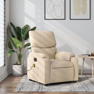 Imagine vidaXL Fotoliu de masaj reclinabil, material textil crem