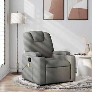 Imagine vidaXL Fotoliu reclinabil cu masaj, gri închis, material textil