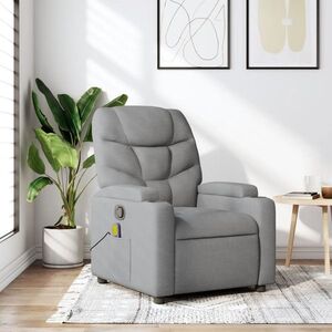 Imagine vidaXL Fotoliu reclinabil cu masaj, gri deschis, material textil