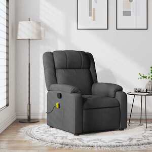 Imagine vidaXL Fotoliu reclinabil cu masaj, gri închis, material textil