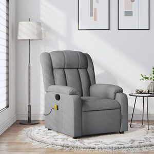 Imagine vidaXL Fotoliu reclinabil cu masaj, gri deschis, material textil