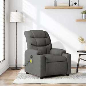 Imagine vidaXL Fotoliu reclinabil cu masaj, gri închis, material textil