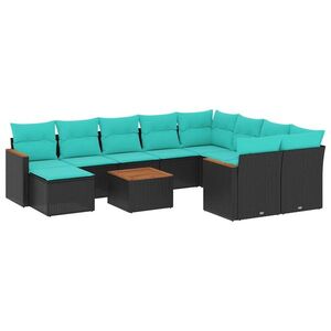 Imagine vidaXL Set canapele de grădină cu 11 piese și perne, poliratan negru