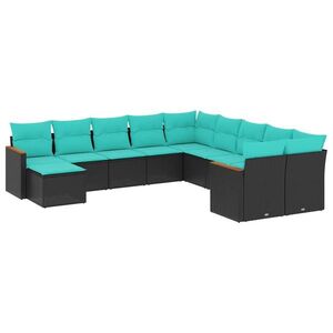 Imagine vidaXL Set canapele de grădină cu 11 piese și perne, poliratan negru