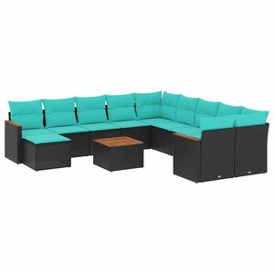 Imagine vidaXL Set canapele de grădină cu 12 piese și perne, poliratan negru
