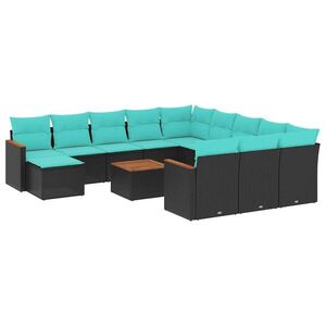 Imagine vidaXL Set canapele de grădină cu 13 piese și perne, poliratan negru