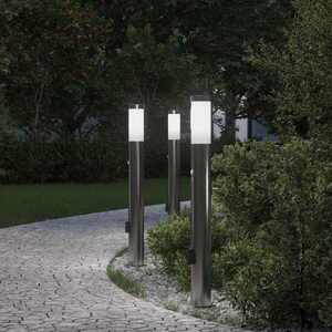 Imagine vidaXL Stâlpi iluminatori cu senzor și priză, 3 buc., 80 cm, oțel inoxidabil, IP44