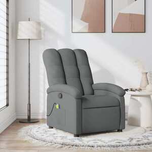 Imagine vidaXL Fotoliu reclinabil cu masaj, gri închis, material textil