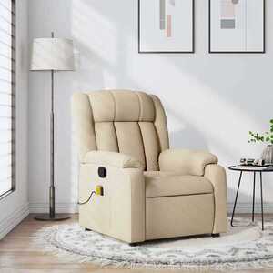 Imagine vidaXL Fotoliu de masaj reclinabil, material textil crem