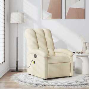 Imagine vidaXL Fotoliu de masaj reclinabil, material textil crem