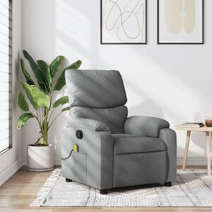 Imagine vidaXL Fotoliu reclinabil cu masaj, gri deschis, material textil