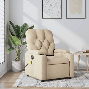 Imagine vidaXL Fotoliu de masaj reclinabil, material textil crem