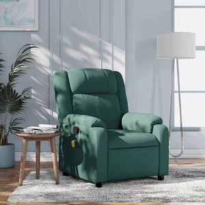 Imagine vidaXL Fotoliu reclinabil cu masaj, verde închis, material textil