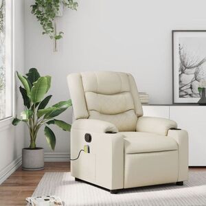 Imagine vidaXL Fotoliu de masaj reclinabil, piele ecologică, crem