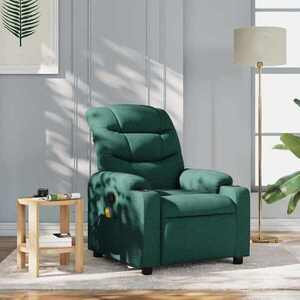 Imagine vidaXL Fotoliu reclinabil cu masaj, verde închis, material textil