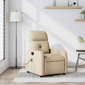 Imagine vidaXL Fotoliu de masaj reclinabil, material textil crem