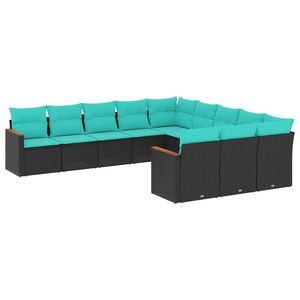 Imagine vidaXL Set canapele de grădină cu 11 piese și perne, poliratan negru