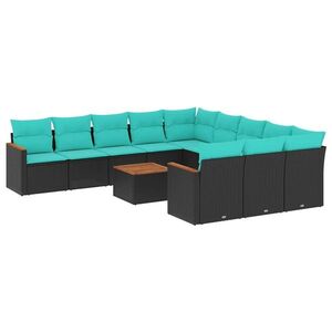 Imagine vidaXL Set canapele de grădină cu 12 piese și perne, poliratan negru