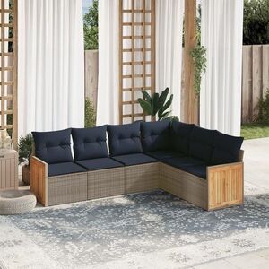 Imagine vidaXL Set canapele de grădină cu 6 piese și perne, gri, poliratan
