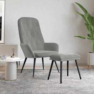 Imagine vidaXL Scaun de relaxare cu taburet, gri deschis, catifea