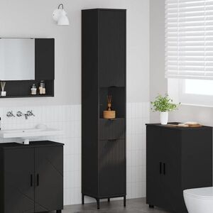 Imagine vidaXL Dulap de Baie Negru 31, 5 x 33 x 190 cm Lemn prelucrat, Metal