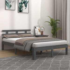 Imagine vidaXL Cadru de pat King Size, gri, 150x200 cm, lemn masiv