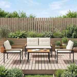 Imagine vidaXL Set de Mobilier pentru Exterior 4 buc. Alb crem poliratan
