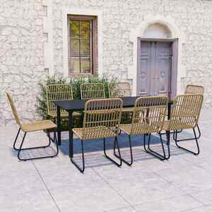 Imagine vidaXL Set mobilier de exterior, 9 piese, poliratan și sticlă