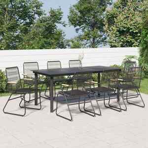 Imagine vidaXL Set cu masă pentru grădină, 9 piese, negru, ratan PVC